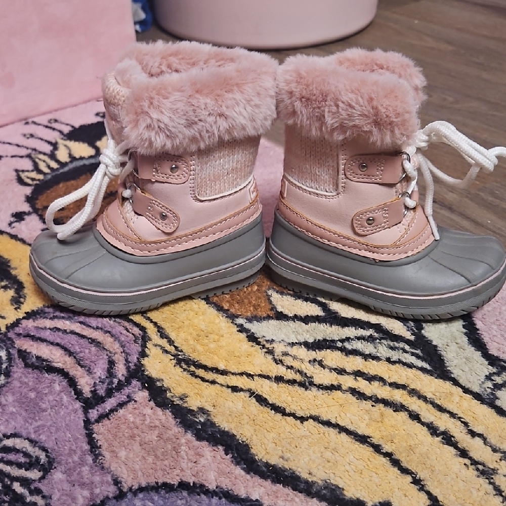 Cozy Pink and Gray Kids Boots
